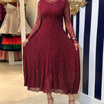 Women's Rhinestone Lace Long Sleeve Maxi Dress Crew Neck Textured A-Line Evening Gown