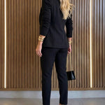 2 Pieces Outfit Shawl Collar Single Breasted Pockets Design Blazer Coat and Drawstring Elastic Waist Slim Fit Pants Set