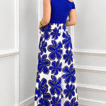 Women's 2 Piece Skirt Set Skew Neck Ruched Slim Fit Top and High Waisted Floral Print A Line Skirt with Pockets