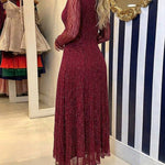 Women's Rhinestone Lace Long Sleeve Maxi Dress Crew Neck Textured A-Line Evening Gown