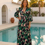 Isolde | V Neck Tie Waist Long Sleeve Maxi Dress
