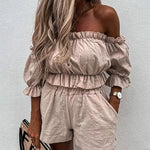 Summer Off Shoulder Tops Shorts Two-piece Set