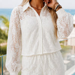 Women's Floral Lace Two Piece Set Puff Sleeve Cropped Shirt and High Waist Jogger Pants Vacation Outfit
