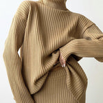 Nadorine Women's Casual Two Pieces Sets Turtleneck Sweater and Midi Skirt Suits