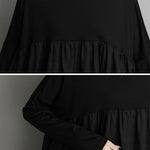 Simple Loose Black Split-Joint Long Sleeves Midi Dress