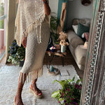 Nadorine Women's Dolman Sleeve Fringe Knit Sweater Pullover Cape Shawl Blouse