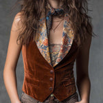 Vintage-style Printed Collar Velvet Vest