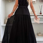 Relaxed and Elegant Round Neck Button Up Belted Pocket Loose Vest