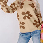 Floral Print Knitted Long Sleeve Pullover Sweater