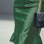 Bodycon Long Sleeves Buttoned Elasticity Ruffle Trim Solid Color Split-Joint Lapel Midi Dresses