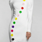 Long Sleeves Buttoned Contrast Color High Neck Midi Dresses