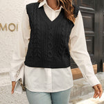 Womens Sweater Vests Cable Knit Sleeveless V-Neck Crop Tank Tops Sweaters Vest