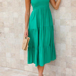 Solid One Shoulder Sleeveless Beach Dress