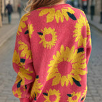 Sunflower Jacquard Crewneck Long Sleeve Knit Pullover Sweater