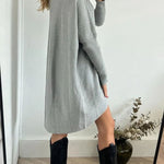 Perfect Winter Walks Knit Turtleneck High-low Hem Loose Midi Sweater