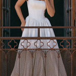 Wide Straps Corset Solid Color Gowns Maxi Dresses-White