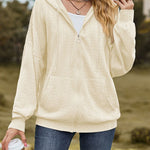 V-Neck Zipper Closure Solid Color Long Loose Hoodie Jacket