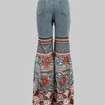 Flared Pants Floral Printed High-Waisted Pockets Jean Pants Bottoms