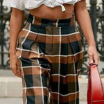 High Waisted Wide Leg Plaid Split-Joint Pants Trousers