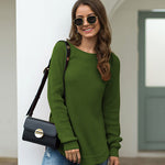 Nadorine Crew Neck Long Sleeve Slit Pullover Knit Sweater