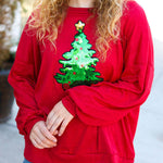 Christmas Tree Holiday Sequined Casual Loose Sweatshirt