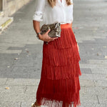 Stylish fringed slim fit skirt