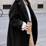 Faux Fur Plush Coat Open Front Solid Long Teddy Overcoat