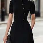 Button-Front Lace-Trim Midi Dress