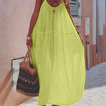 Nadorine Women's Casual Thin Beach Dress Solid Color Loose Spaghetti Strap Swing Dress