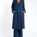 Nadorine Casual Slim Fit Long Blazers Denim Frock Coat