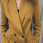 Solid Color Double Breasted Blazer Turn-Down Collar Long Sleeve Slim Fit Jacket
