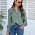 Nadorine V Neck Button Down Shirts Long Sleeve Collared Blouses Tops