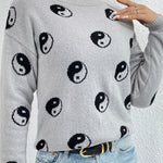 Skull jacquard crew neck pullover knitted sweater