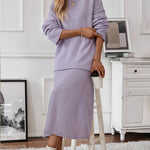 Elegant Knitted Two Pieces Sets One-shoulder Sweater Top Elastic Waist Fishtail Skirt