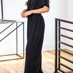Black Deep V Neck High Waist Wide Leg Jumpsuit