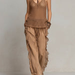 Chic Cotton Straight-leg Trousers With Side Lace