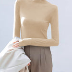 Half High Neck Long Sleeve Thread Slim-fit T-shirt