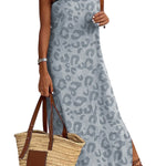 Gray Casual Leopard Print Side Slits Tank Maxi Dress