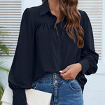 Nadorine V Neck Button Down Shirts Long Sleeve Collared Blouses Tops