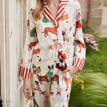 Satin Cartoon Print Long Sleeve Pajama Set