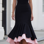 Two-Tone Halter Neck Mermaid Midi Dress With Layered Hem
