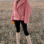 Lapel Fleece Jacket Long Sleeve Pockets Faux Fur Dressy Fall Outfits