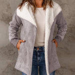 Fleece Long Sleeve Warm Teddy Coat Lapel Cardigan With Pocket