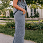 Quilted Textured Short Sleeve Top and Wide Leg Pants Set