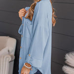 Striped Single-breasted Mid-length Corduroy Shirt Jacket