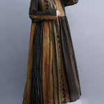 Vacation Loose Long Sleeves Contrast Color Printed Round-Neck Midi Dresses