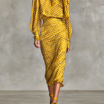 Women's Vintage Satin Polka Dot Print Shirt And Skirt Two-Piece Set (Not including scarf)