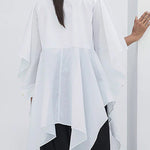 Flared Sleeves Half Sleeves Buttoned Solid Color Split-Joint Lapel Blouses&Shirts Tops