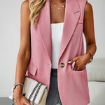 Sleeveless Buckled Slit Side Single Breasted Blazer Casual Office Wear Vest Jacket