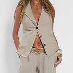 Nadorine Chic Two Pieves Sets Lapel Sleeveless Vest Tops and Loose Fit Wide Leg Pants